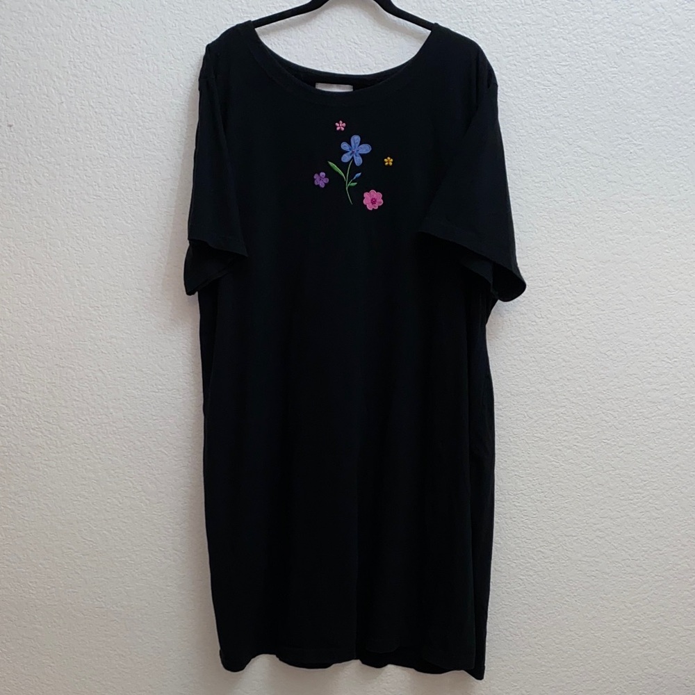 Susan Graver Style 3X Black Cotton Tunic Dress | Floral Embroidery | QVC